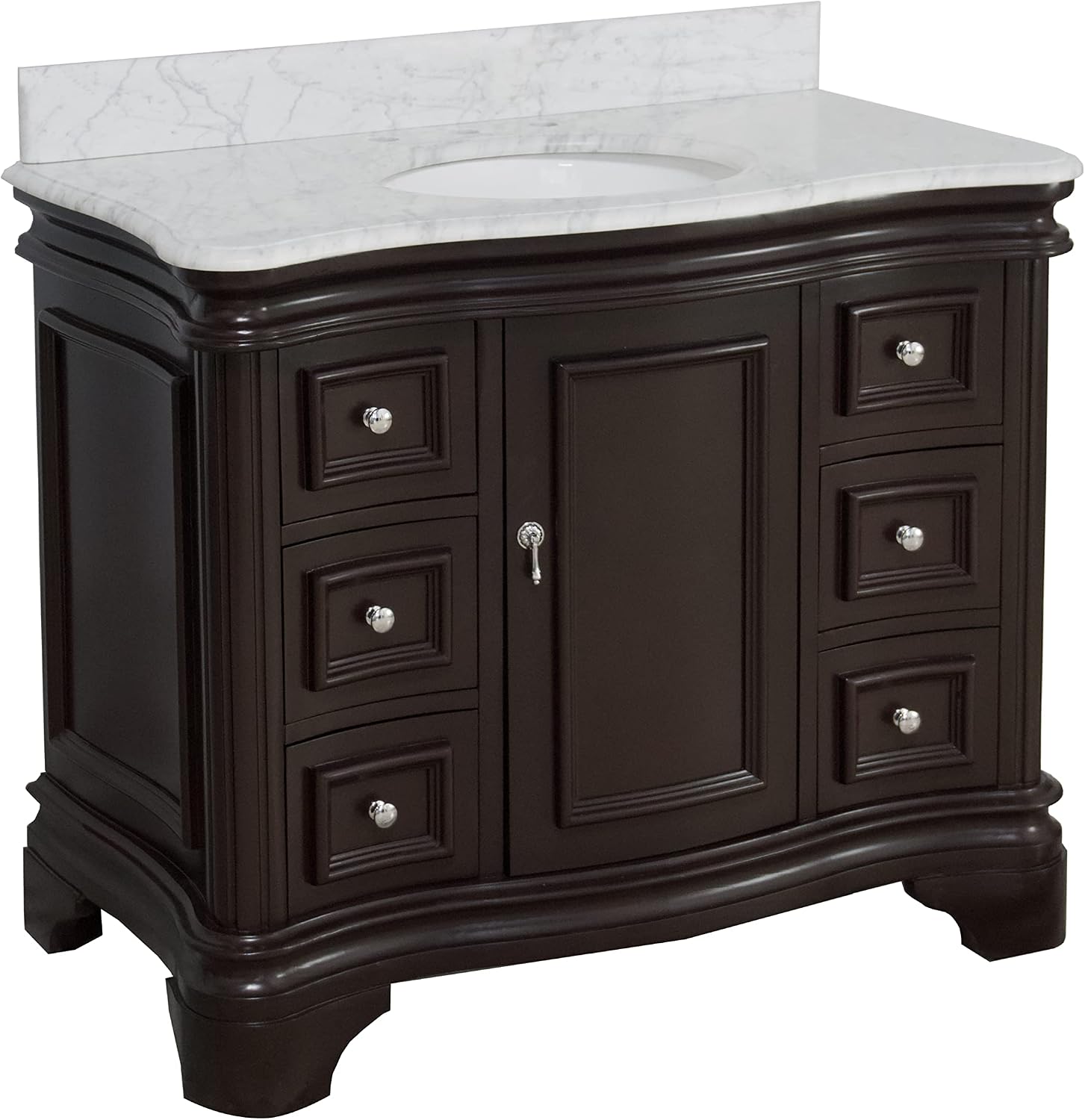 Kitchen Bath Collection Katherine 42-inch Bathroom Vanity (Carrara/Chocolate): Includes Chocolate Cabinet with Authentic Italian Carrara Marble Countertop and White Ceramic Sink
