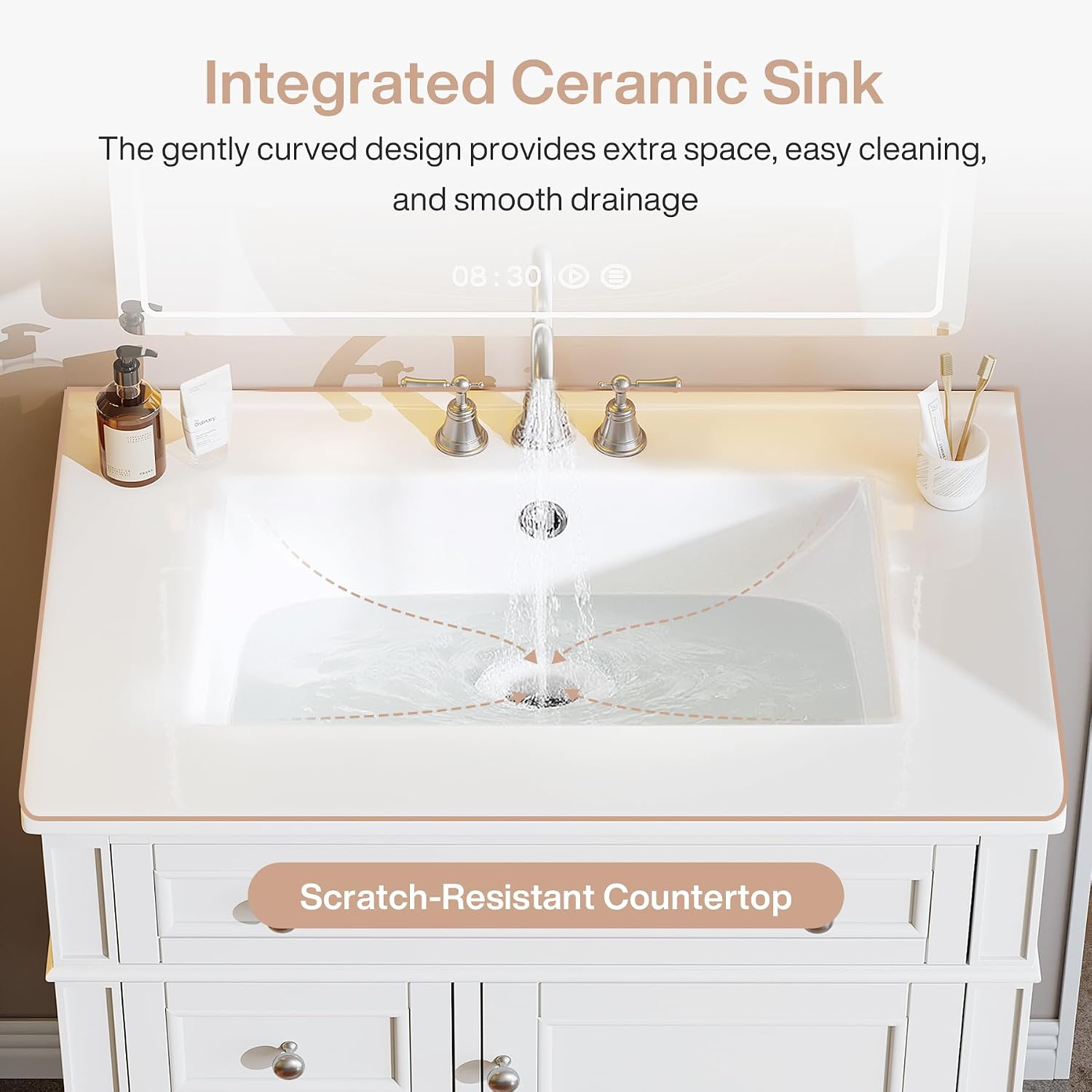 Tribesigns 30-Inch Bathroom Vanity with Sink, Modern Bathroom Sink Cabinet with 3 Drawers & 2 Doors, Bath Storage Vanity Sink with Metal Handles, Solid Wood Frame, Paint Surface White
