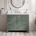 ARIEL Cambridge 42 Inch Single Rectangle Sink Bathroom Vanity with Carrara White Quartz Countertop 1.5 Inch in Vintage Green
