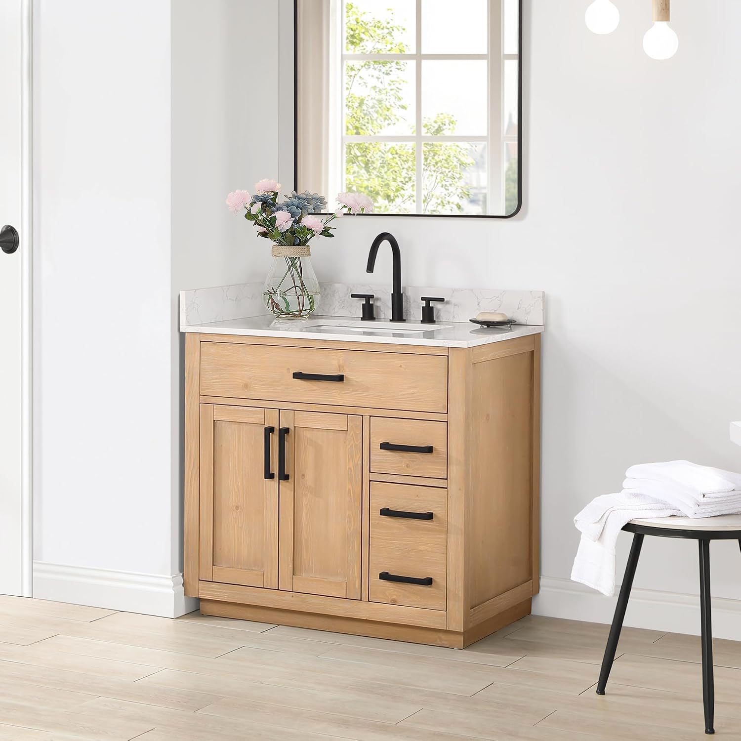 ALTAIR 36 Bathroom Vanity with Sink Mordern Freestanding Single Vanities Light Brown Large Storge Cabinet with Ceramic Countertop Pre-Assembled Sidesplash and Backsplash Included