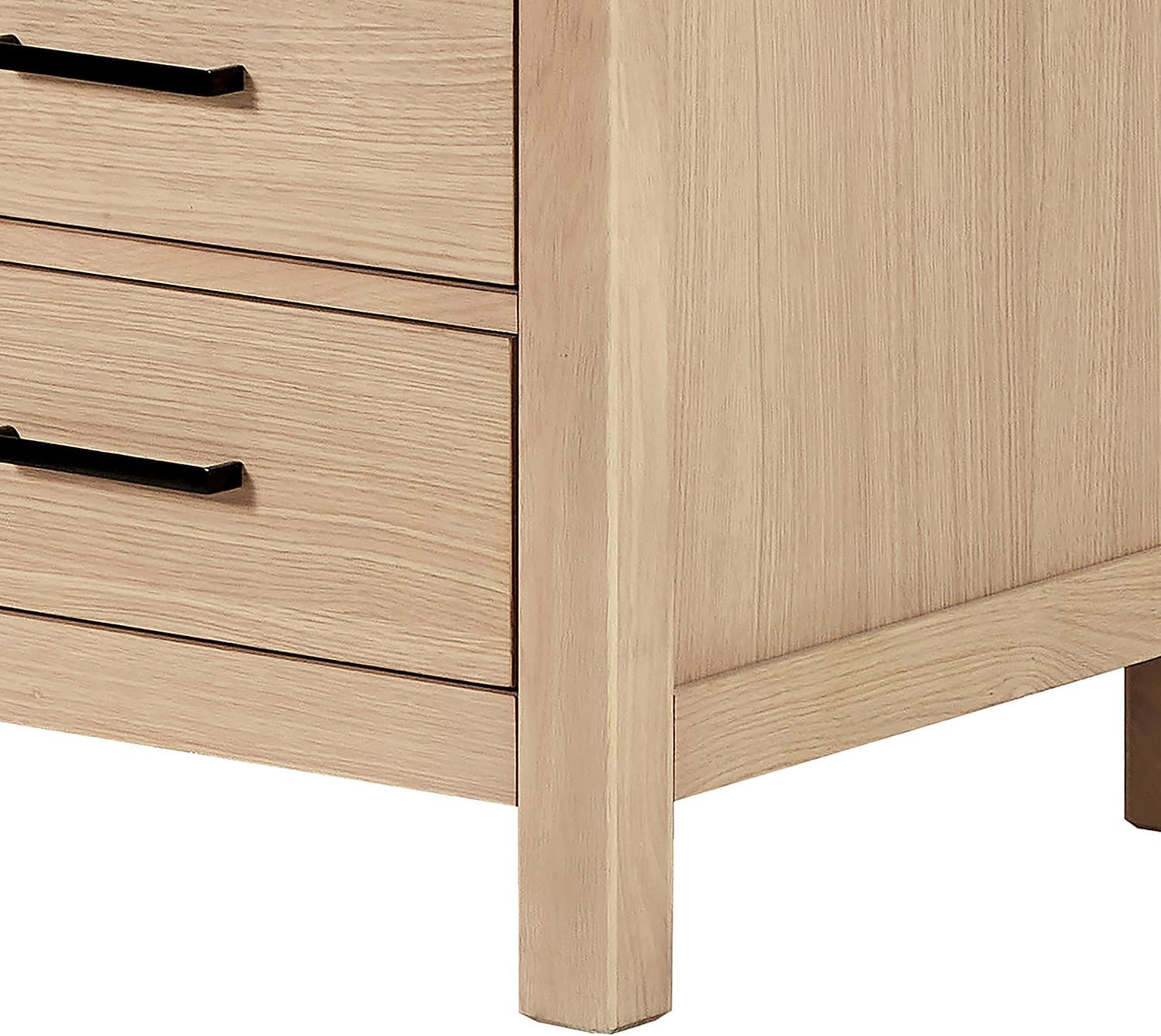 ARIEL Cambridge 66-inch Bathroom Vanity with Sink,Solid Wood, 1.5-inch Pure White Quartz Countertop, Single Rectangular Porcelain Sink, 2 Soft Closing Doors, 9 Dovetail Drawers, White Oak
