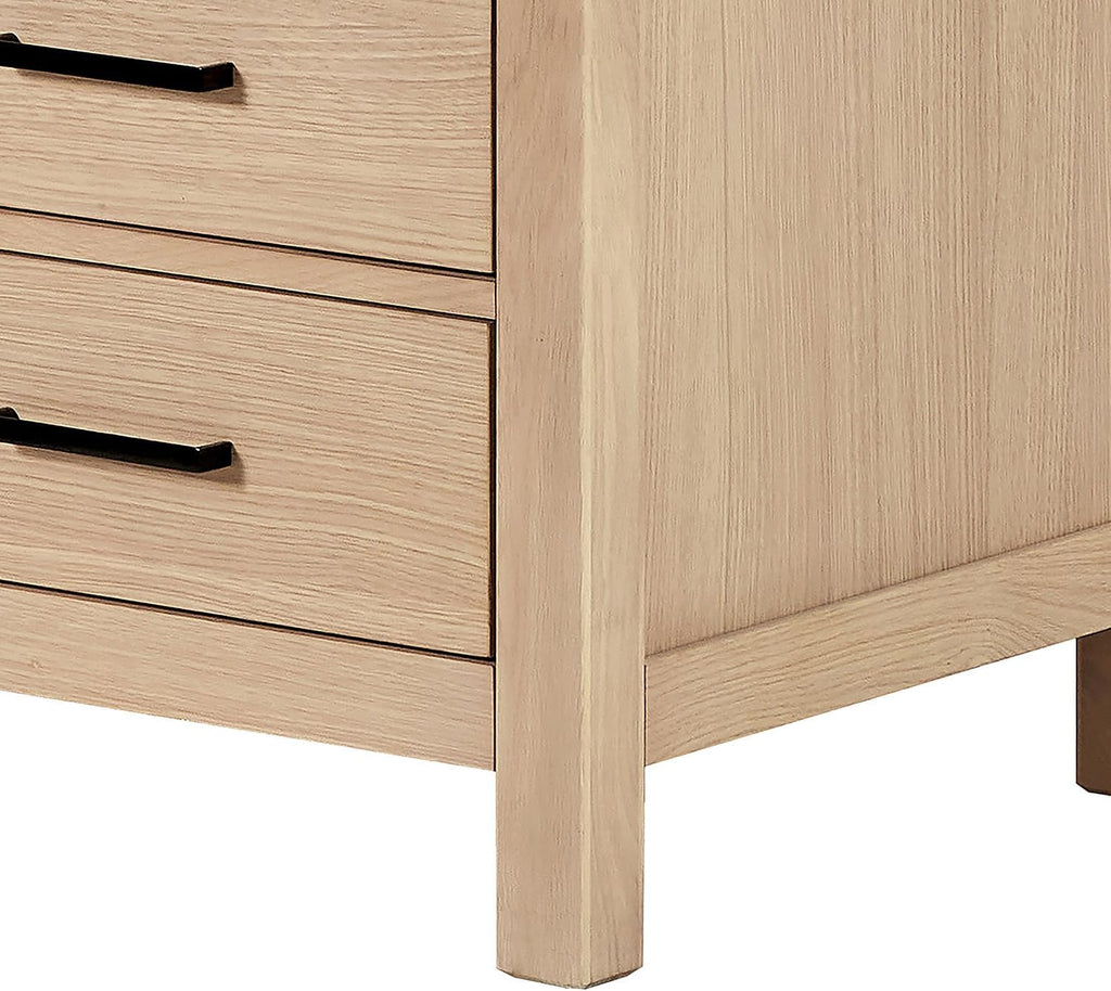 ARIEL Cambridge 66-inch Bathroom Vanity with Sink,Solid Wood, 1.5-inch Carrara White Quartz Countertop & Backsplash, Single Oval Porcelain Sink, 2 Soft Closing Doors, 9 Dovetail Drawers, White Oak
