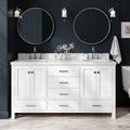 ARIEL Cambridge 66-inch Bathroom Vanity with Sink,Solid Wood, 1.5-inch Italian Carrara Marble Countertop & Backsplash, Double Oval Porcelain Sink, 4 Soft Closing Doors, 6 Dovetail Drawers, White