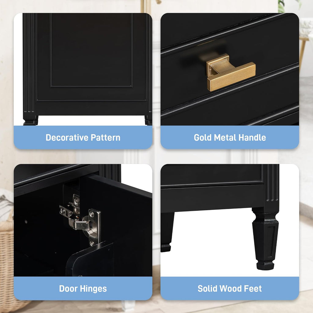 VilroCaz 20'' Bathroom Vanity with Sink, Freestanding Storage Cabinet with Tilt-Out Drawer, Adjustable Shelf and Solid Wood Legs for Small Bathroom (Black-4.10)