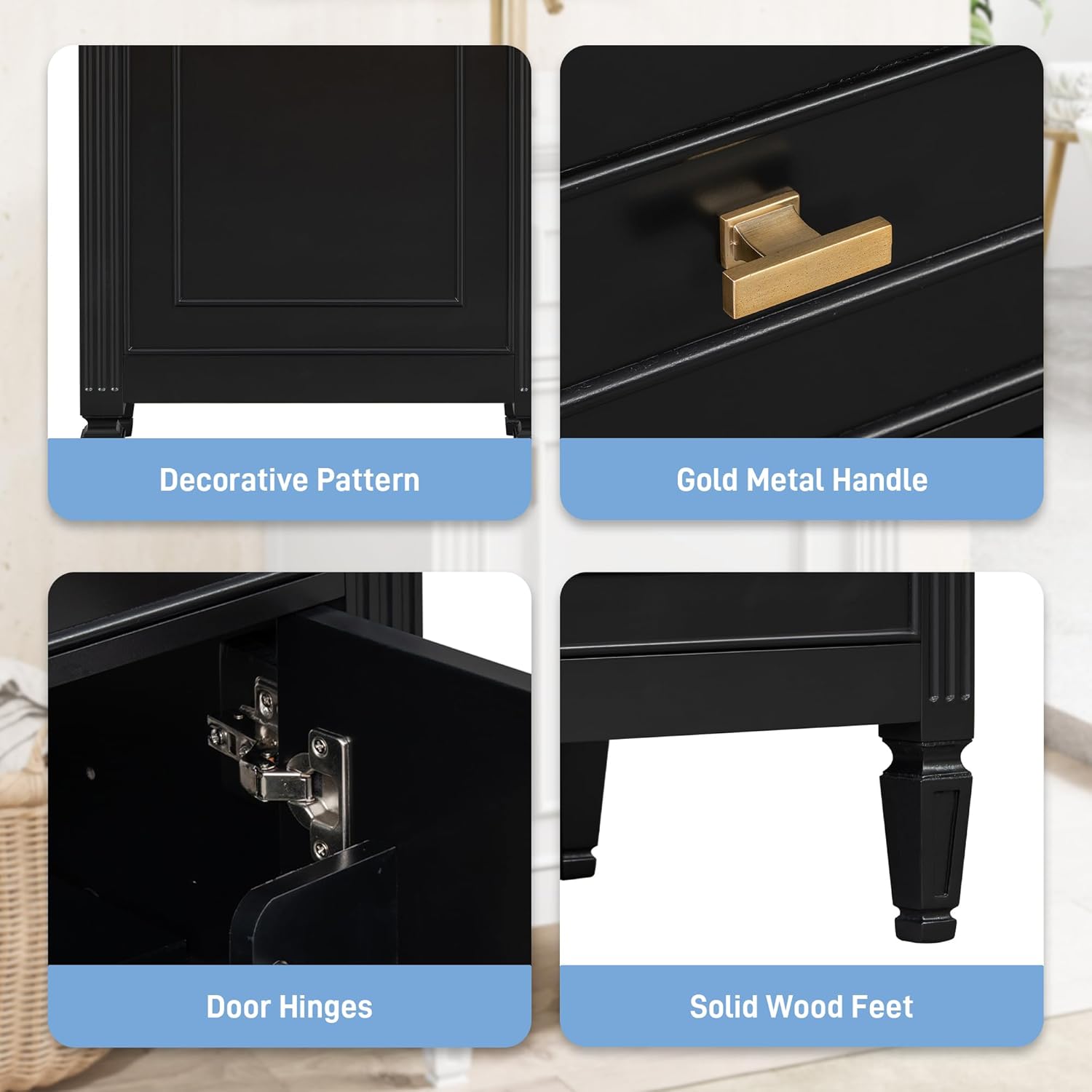 VilroCaz 20'' Bathroom Vanity with Sink, Freestanding Storage Cabinet with Tilt-Out Drawer, Adjustable Shelf and Solid Wood Legs for Small Bathroom (Black-4.10)