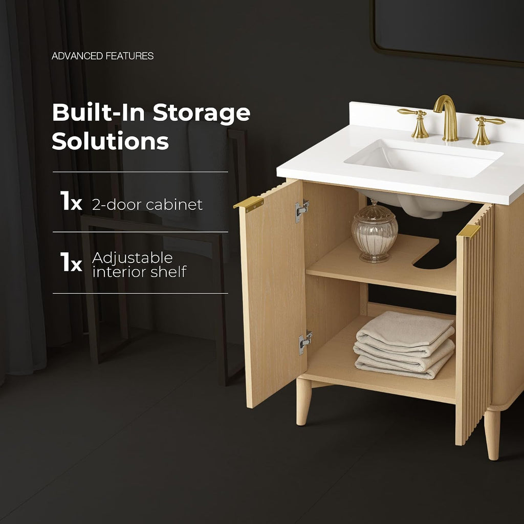 OVE Decors Indy 30 in. Undermount Single Sink Bathroom Vanity with White Engineered Marble Top, Rustic Ash