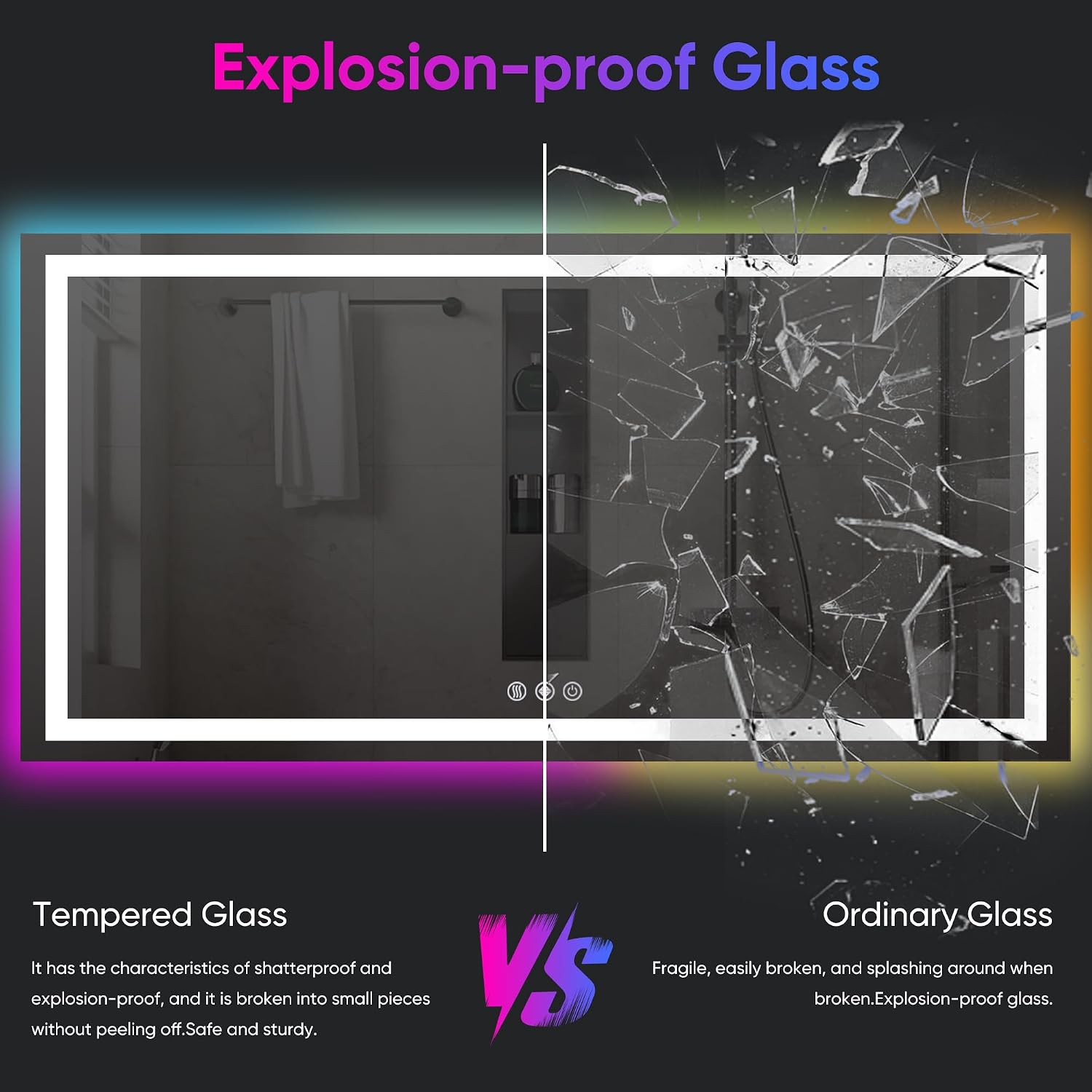 Antok 72x32 LED Bathroom Mirror with Lights, Backlit + Front Lit Vanity Mirror with CRI>90, Dimmable Anti-Fog Smart Mirror with Memory Function, 11 Color Temperatures, Shatterproof Tempered Glass, ETL