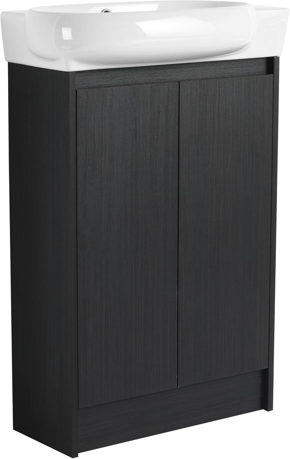 Malwee 23 Inch Freestanding Bathroom Vanity with Sink, 23'' Floor Stand Single Sink Bathroom Vanity Combo, Modern Black Cabinet Set with 2 Doors and Ceramics Basin Top, Ajustable Shelf.MA02923BCT