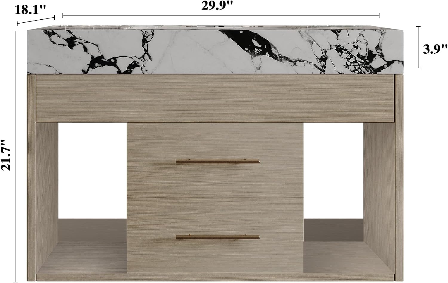 30' Bathroom Vanity with Sink Set, Modern Oak Wall Mounted Bathroom Vanity Cabinet with Sintered Stone Top&Gold Handle 2 Drawers&2 Open Storage, Single Sink Floating Bathroom Vanity