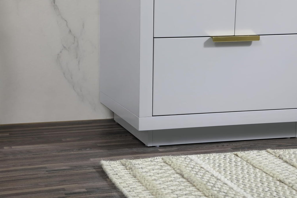 24' Pre-Assembled Bathroom Vanity with Sink, MDF Engineered Wood, Calacatta White Engineered Marble Countertop Attached, Single Rectangle Porcelain Sink, 1 Soft-Close Drawers, Grey