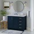 ARIEL Taylor 42-inch Bathroom Vanity with Sink,Solid Wood, 1.5-inch Italian Carrara Marble Countertop, Single Rectangular Porcelain Sink, 2 Soft Closing Doors, 5 Dovetail Drawers, Midnight Blue