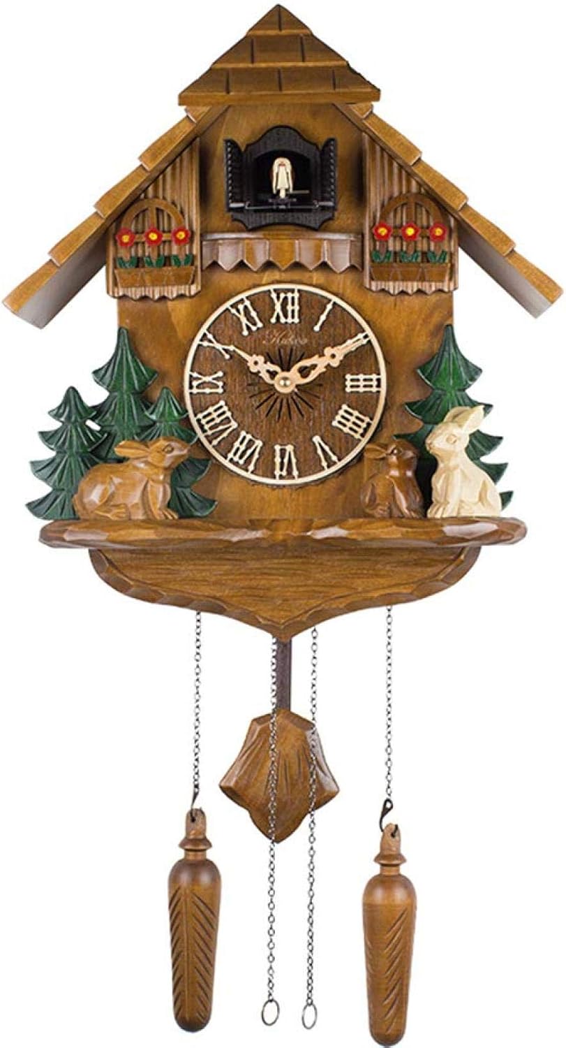 Wooden Cuckoo Clock with Hand CarvingForest Cuckoo Clock with Mechanical Bird Hand-Made Wooden House Wall Clock Suitable for Children, A, Arabic Numeral dial (B Roman Numeral dial)