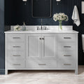 ARIEL Cambridge 60-inch Bathroom Vanity with Sink,Solid Wood, 0.75-inch Italian Carrara Marble Countertop, Single Rectangular Porcelain Sink, 2 Soft Closing Doors, 9 Dovetail Drawers, Grey