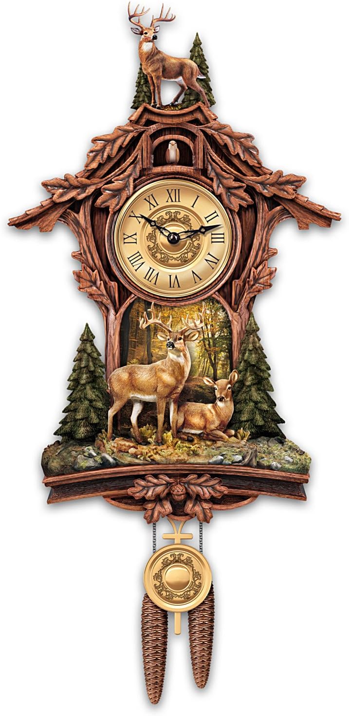 The Bradford Exchange Whitetail Deer Gathering Cuckoo Clock