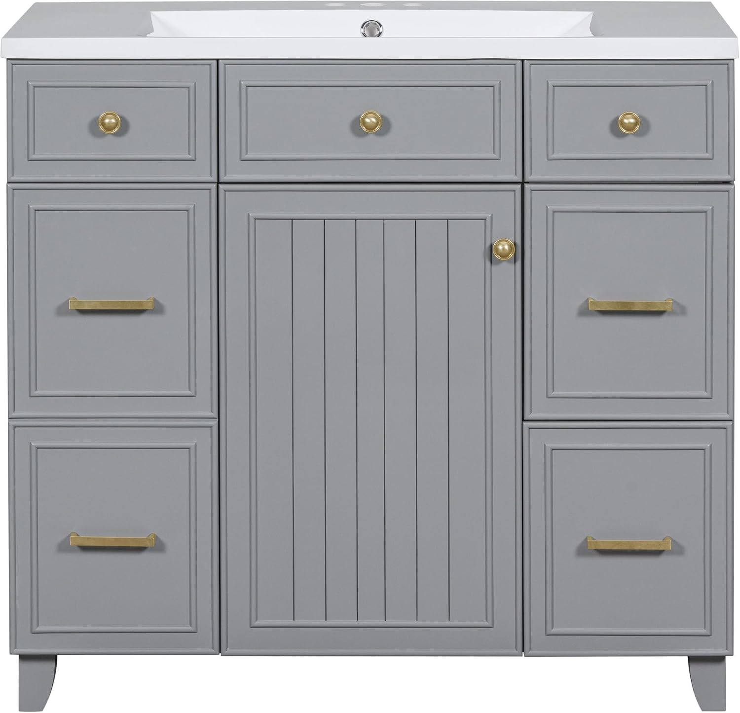 LUMISOL 36' Bathroom Vanity with Sink Top, Modern Bathroom Storage Cabinet with 3 Drawers & 2 Doors, Grey Bathroom Vanity with Undermount Sink, Solid Wood Frame