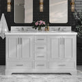 ARIEL Stafford 60-inch Bathroom Vanity with Sink,Solid Wood, 1.5-inch Italian Carrara Marble Countertop & Backsplash, Double Oval Porcelain Sink, 4 Soft Closing Doors, 6 Dovetail Drawers, Grey