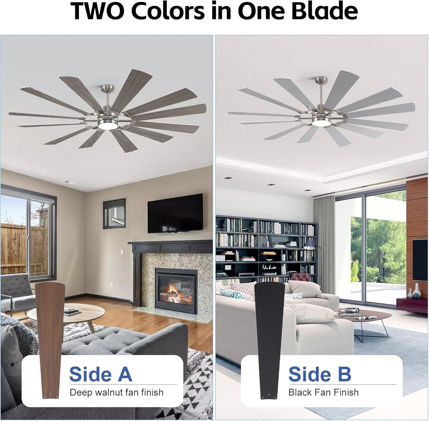 62 Inch Outdoor Ceiling Fan with Light Remote, Modern Large Ceiling Fan with Light, Large Airflow Industrial DC Cieling Fan with 12 Blade, Damp-Rated Outdoor Ceiling Fans for Patios Porch Farmhouse