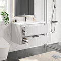 ONBRILL Modern Bathroom Vanity with Sink Combo, Curved Floating Bath Vanity with 2 Drawers, Wall Mount Bathroom Vanities with Integrated Ceramic Sink for Small Space, Apartment (White, 36')