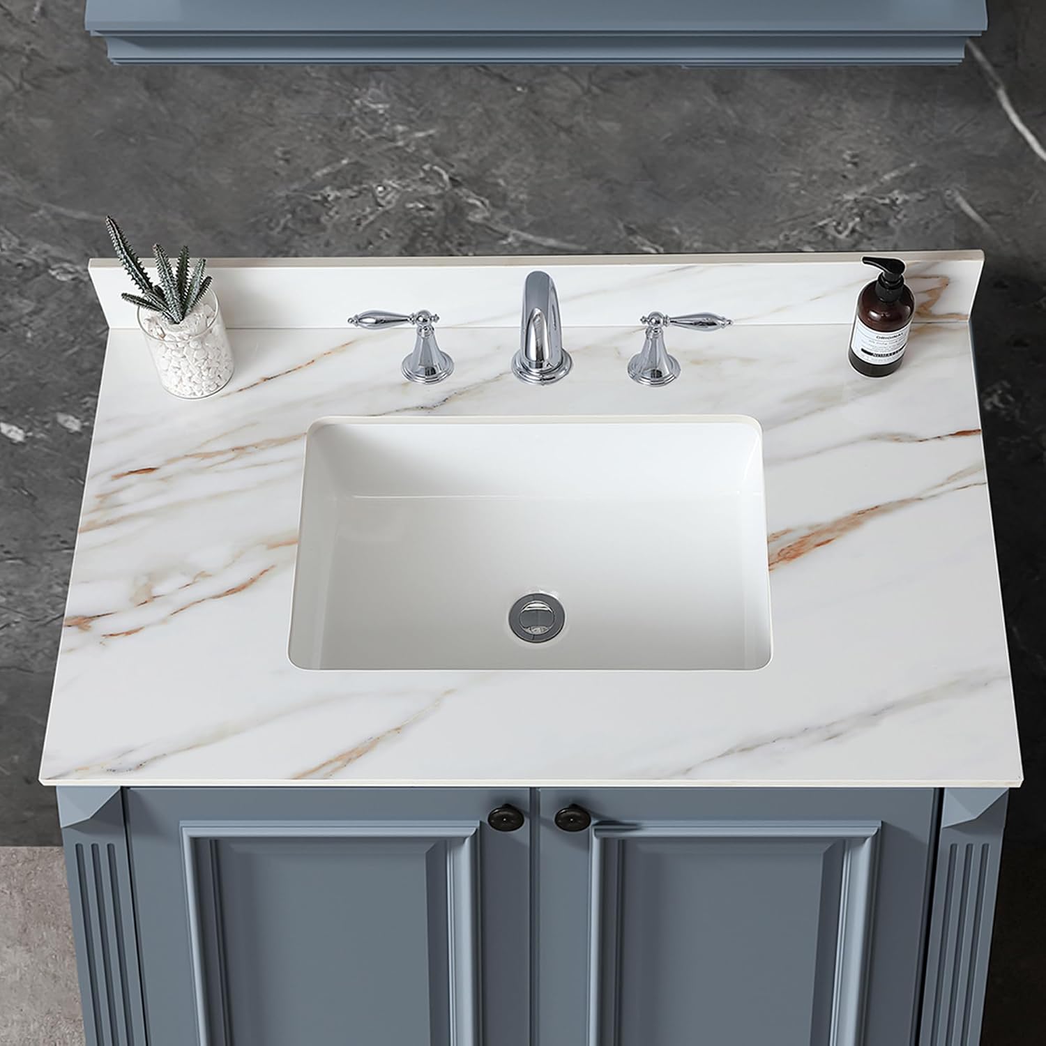 Runboll 31' Marble Vanity Top with Sink, Sintered Stone Bathroom Vanity Top with Undermount Rectangular Bowl, 4' Backsplash, Pre-Drilled 8' 3 Faucet Holes (Cabinet NOT Included)