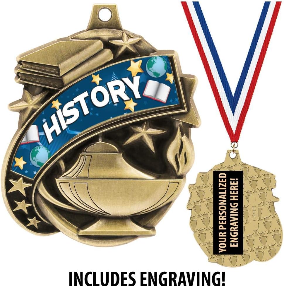 History Medals - 1 1/2' Gold History Medal, Great Academic Awards with Custom Engraving