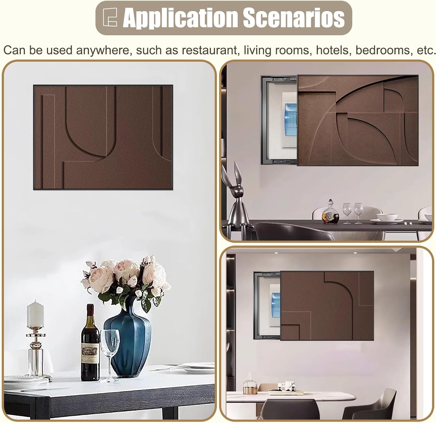 Art Tan Breaker Box Cover with Screws, Decorative Electrical Panel Cover Horizontal, Metal Frame Electricity Meter Box Cover for Laundry Room(Light Coffee,70x50cm(27 1/2x19 3/4in))