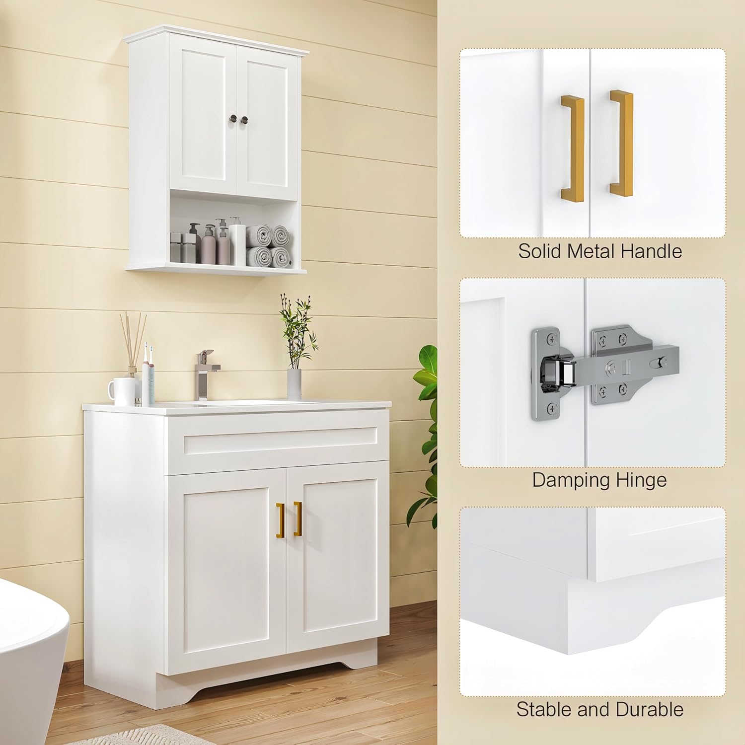 36 Inch Bathroom Vanity with Ceramic Sink - Modern Farmhouse Style Sink Cabinet, Easy Tool-Free Installation, for Bathroom Remodel and Upgrade (White)