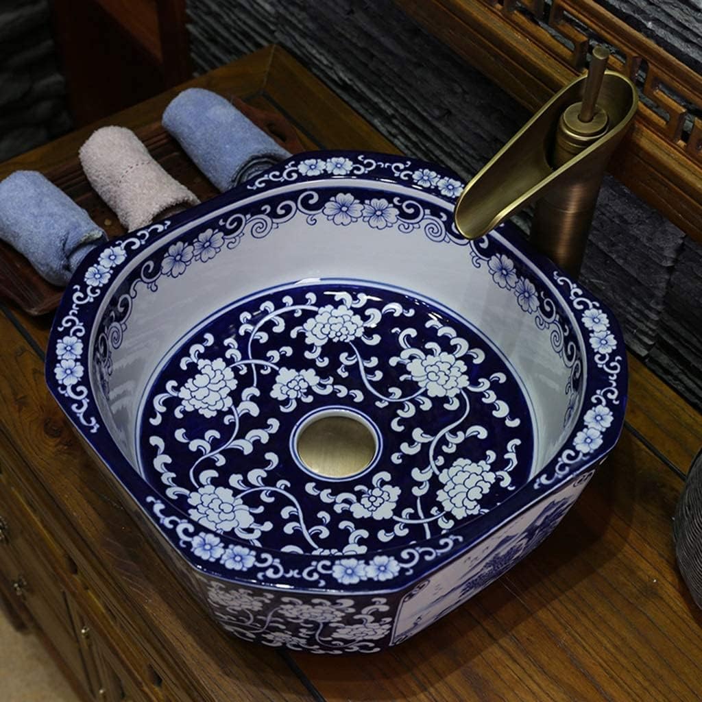 Vessel Sinks, Bathroom Vessel Sink Luxury Hotel Art Sink Vanity Sink Tops Corridor Unique Chinese Laundry Basin Traditional Bathroom Washbasin(A)