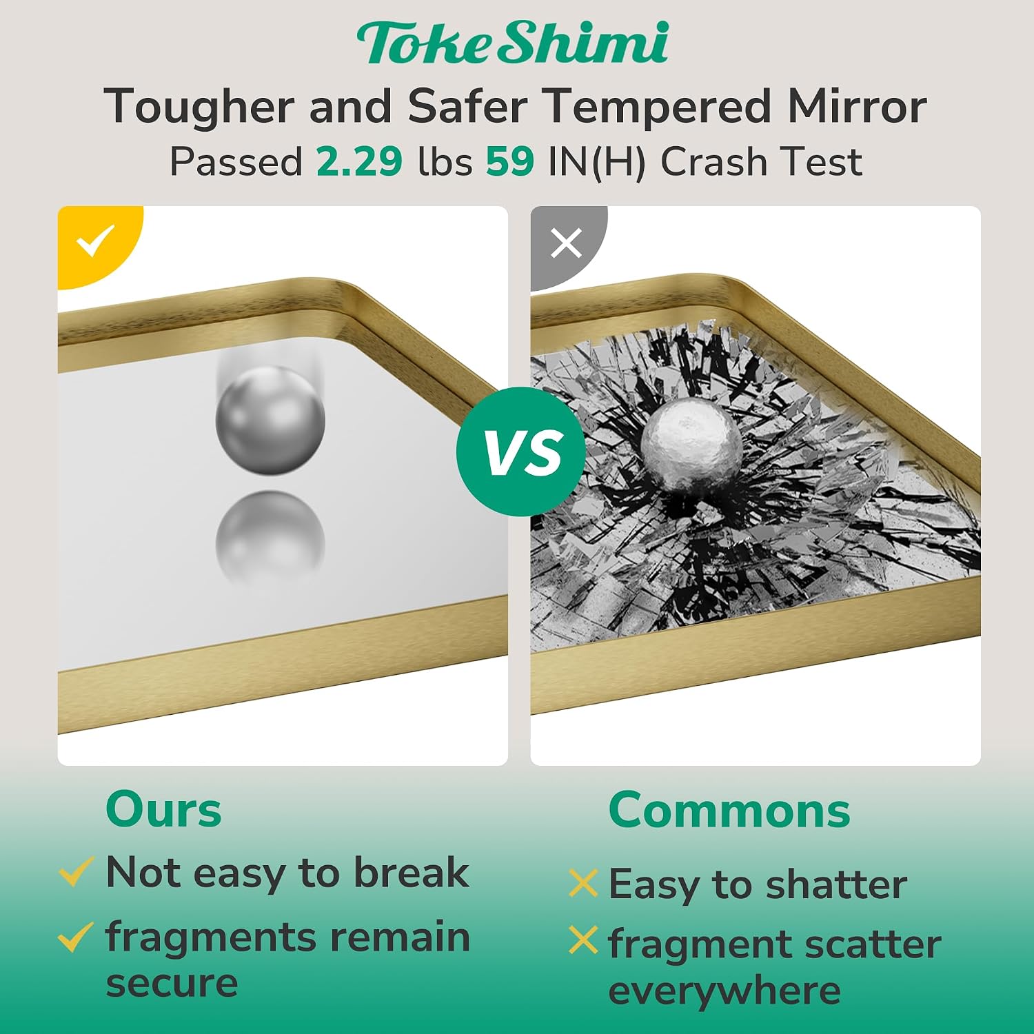 TokeShimi 48x24 Brushed Gold Bathroom Mirror for Over Sink,Bathroom Mirror Rectangle with Tempered Glass,Vanity Mirror with Aluminum Frame(Horizontal/Vertical)