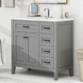 36' Bathroom Vanity with Sink Combo, Bathroom Cabinet with Drawers, Solid Frame and MDF Board,Grey