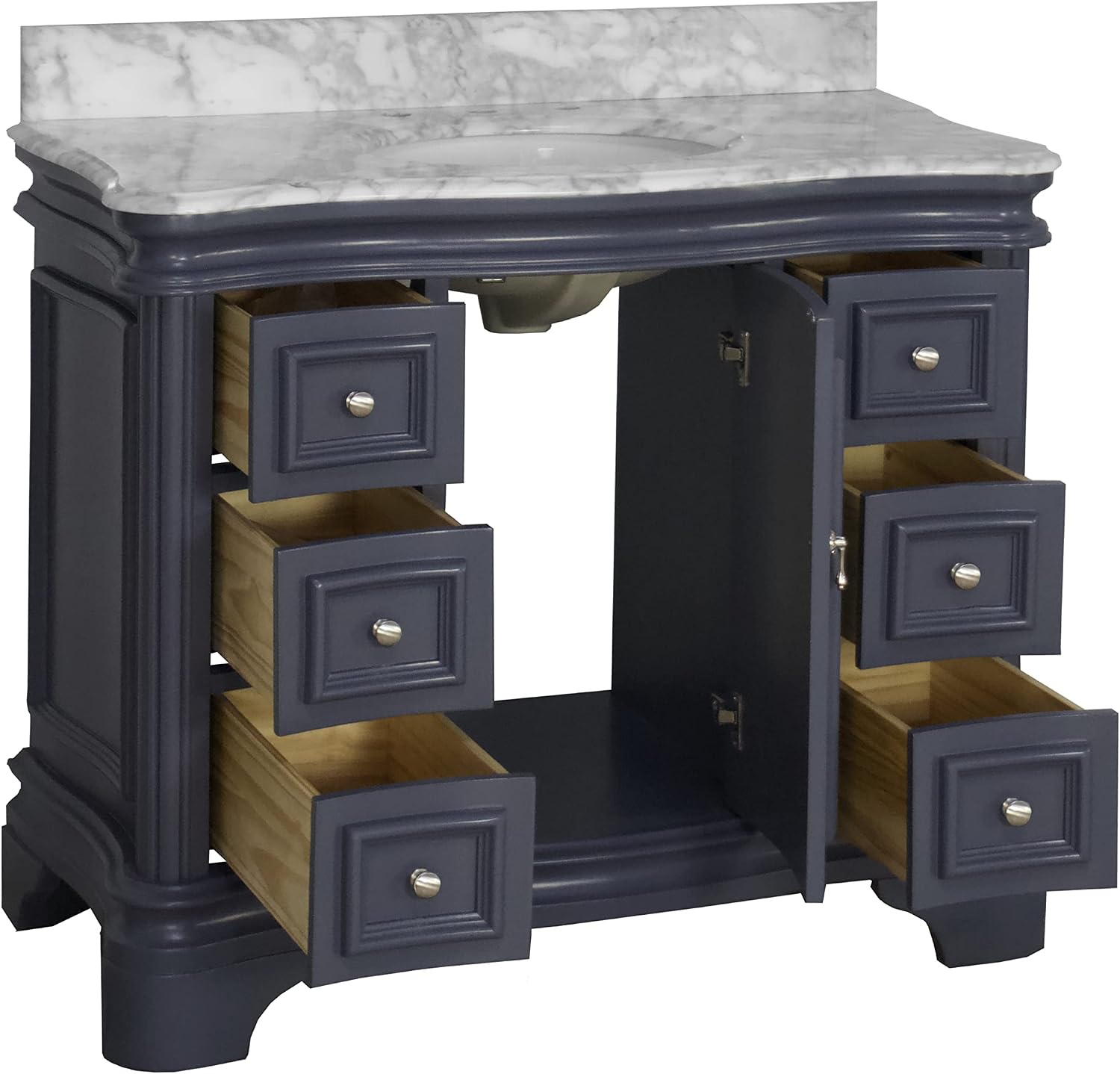 Kitchen Bath Collection Katherine 42-inch Bathroom Vanity (Carrara/Marine Gray): Includes Marine Gray Cabinet with Authentic Italian Carrara Marble Countertop and White Ceramic Sink