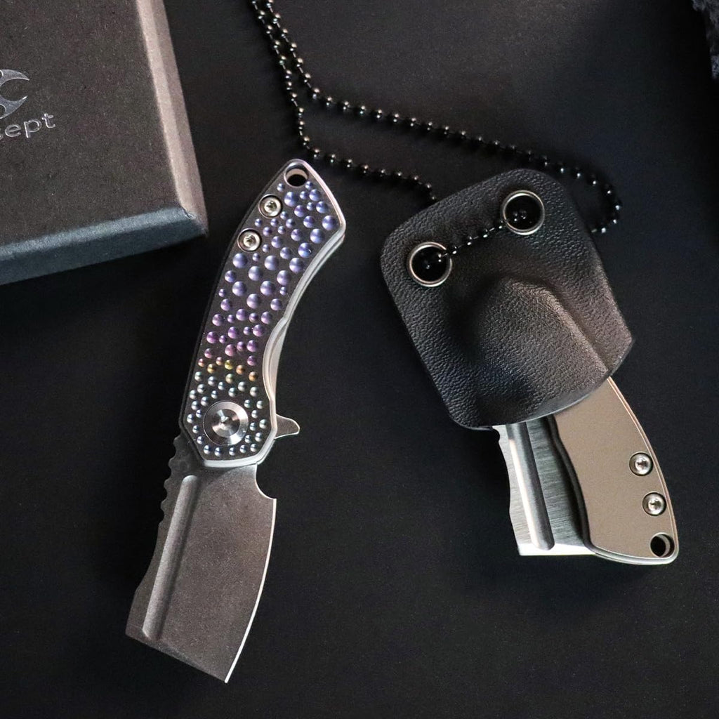 KANSEPT Knives Mini Korvid Cleaver Mini Pocket Knife for Men 1.45'' Satin CPM-S35VN Blade,Bronze Anodized Titanium Handle,EDC Folding Knife K3030A3