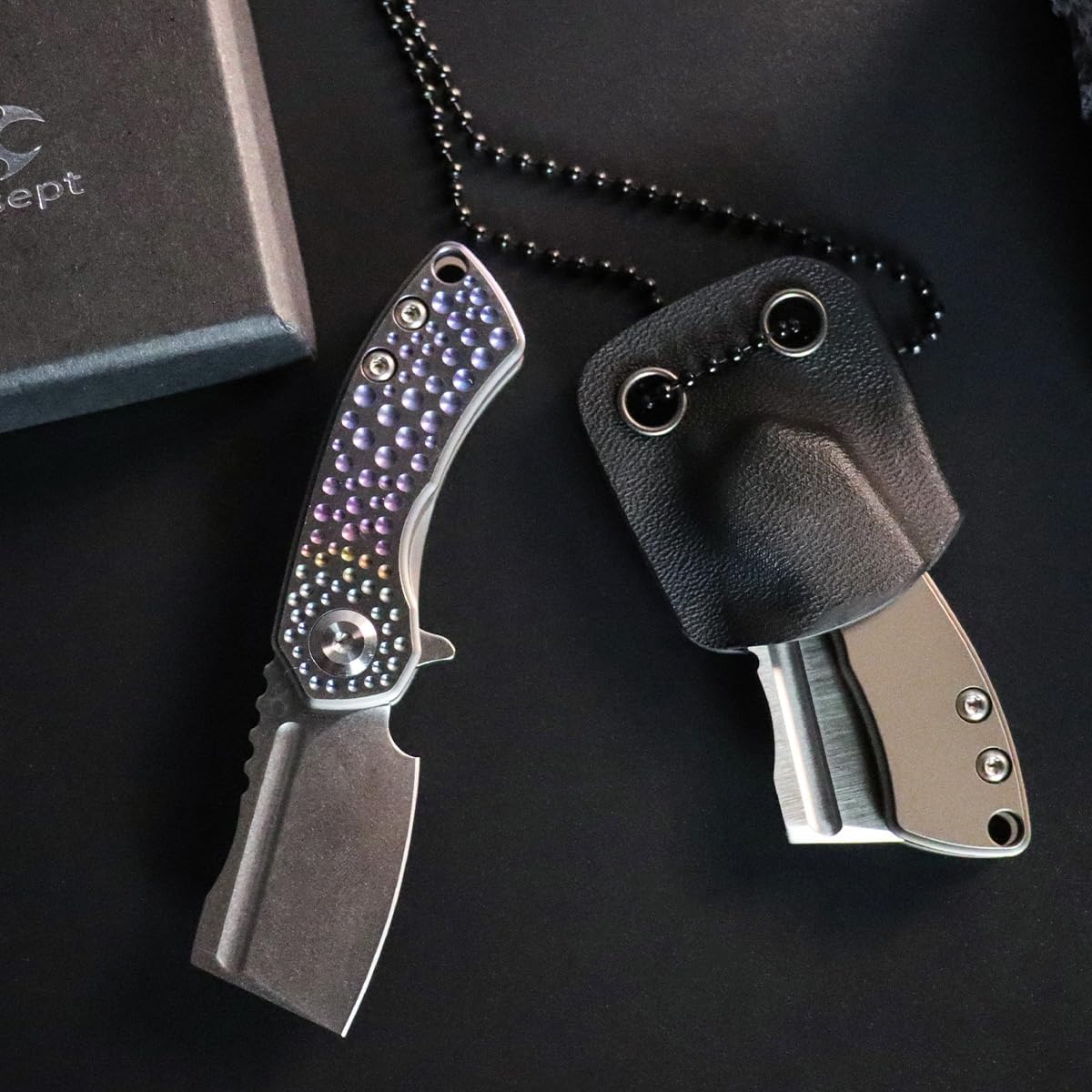 KANSEPT Knives Mini Korvid Cleaver Mini Pocket Knife for Men 1.45'' Satin CPM-S35VN Blade,Bronze Anodized Titanium Handle,EDC Folding Knife K3030A3