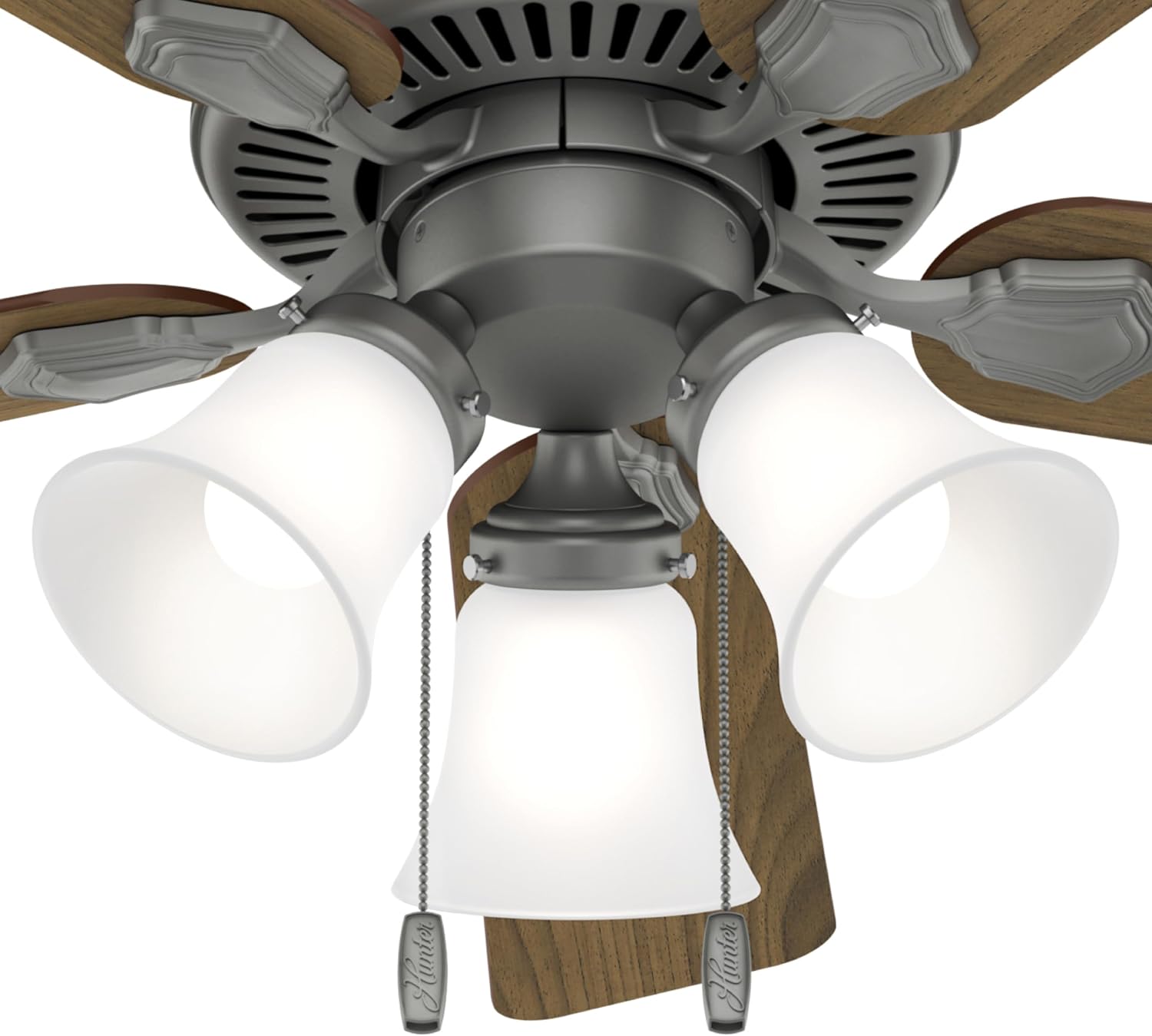 Hunter Fan 44 inch Matte Silver Indoor Ceiling Fan with Light and Pull Chain for Bedroom, Living Room, Office, Basement, Kitchen (Renewed), CC5C27C79