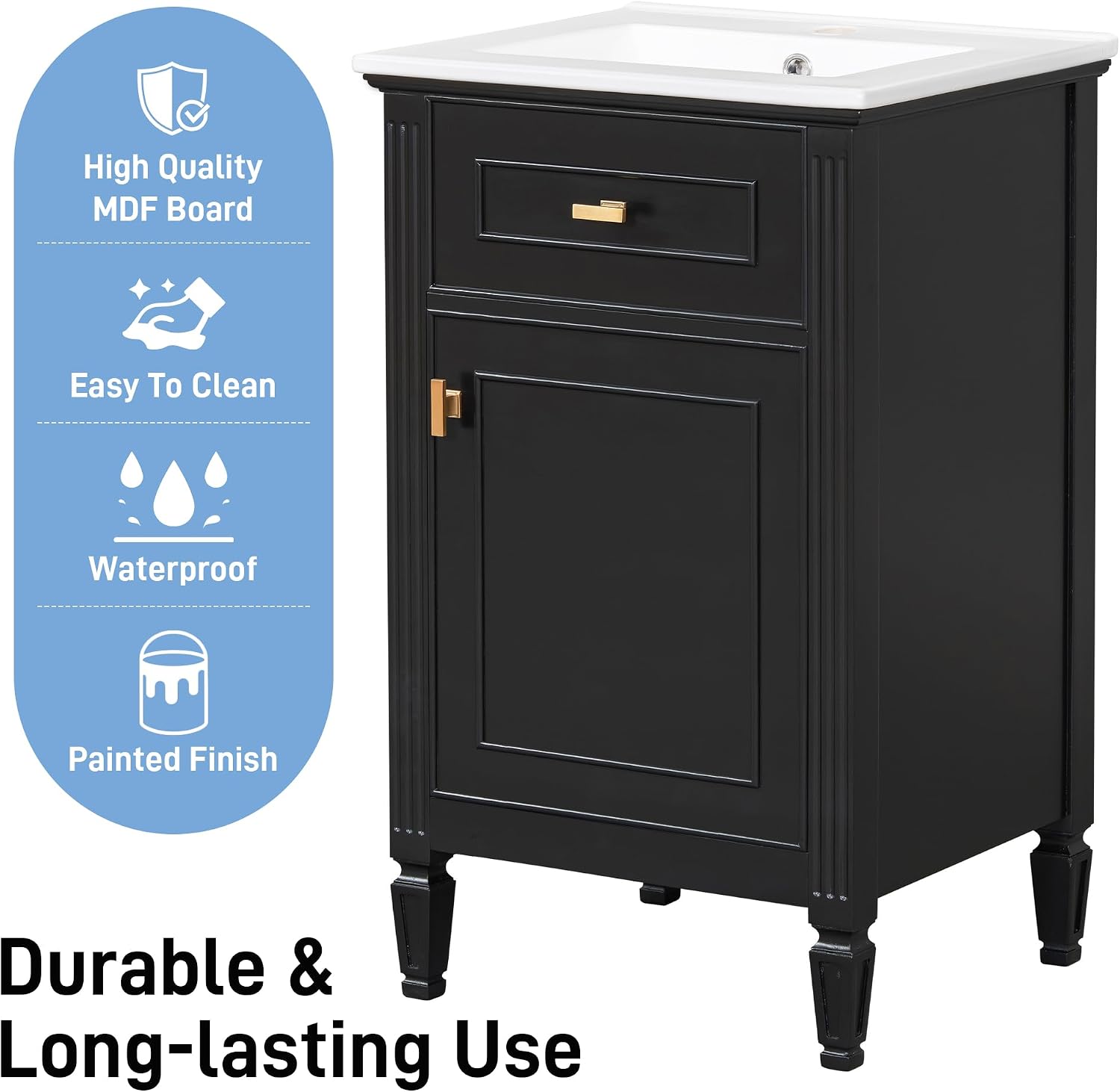 VilroCaz 20'' Bathroom Vanity with Sink, Freestanding Storage Cabinet with Tilt-Out Drawer, Adjustable Shelf and Solid Wood Legs for Small Bathroom (Black-4.10)