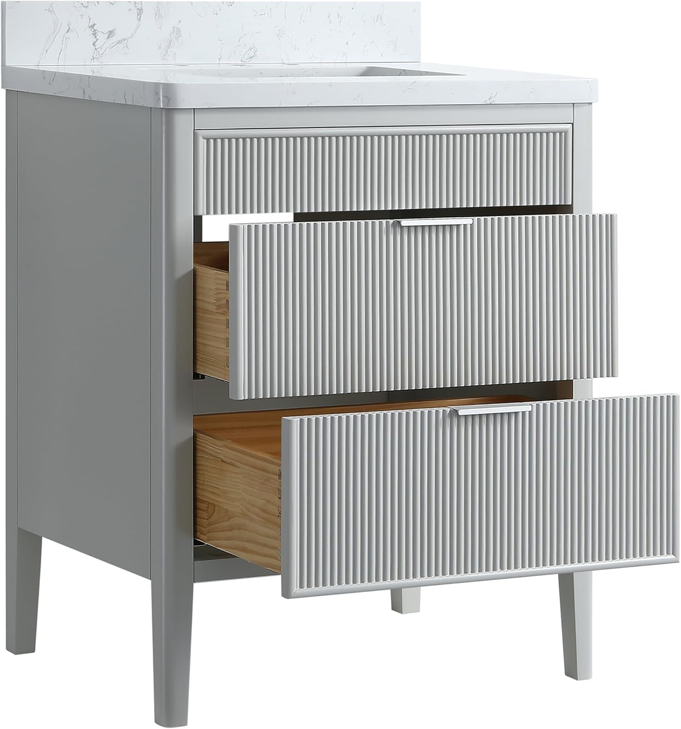 KEIKI 30' Freestanding Bathroom Vanity with Sink,Storage Cabinet with 2 Handle Sets and Engineered Marble Top