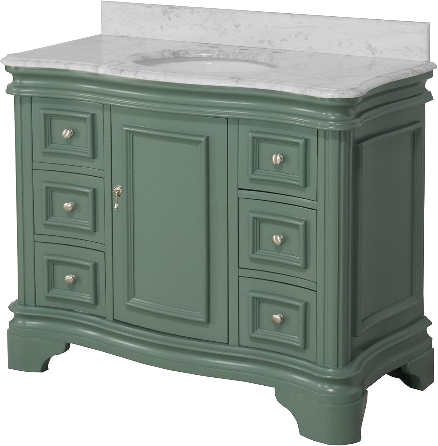 Kitchen Bath Collection Katherine 42-inch Bathroom Vanity (Carrara/Sage Green): Includes Sage Green Cabinet with Authentic Italian Carrara Marble Countertop and White Ceramic Sink