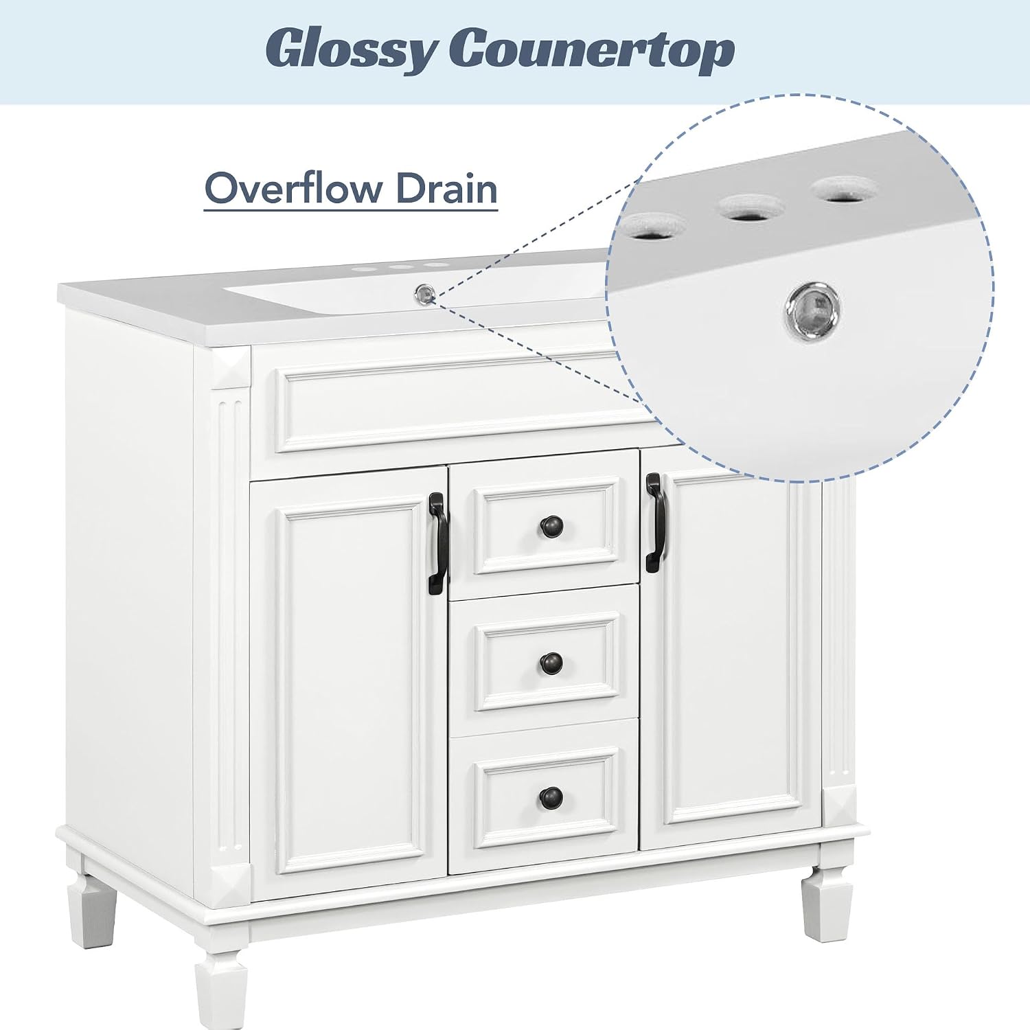 Merax 36' Bathroom Vanities with Single Sink, Modern Undermount Bathroom Sink Cabinet with 3 Closing Doors & 2 Full Extension Dovetail Drawers
