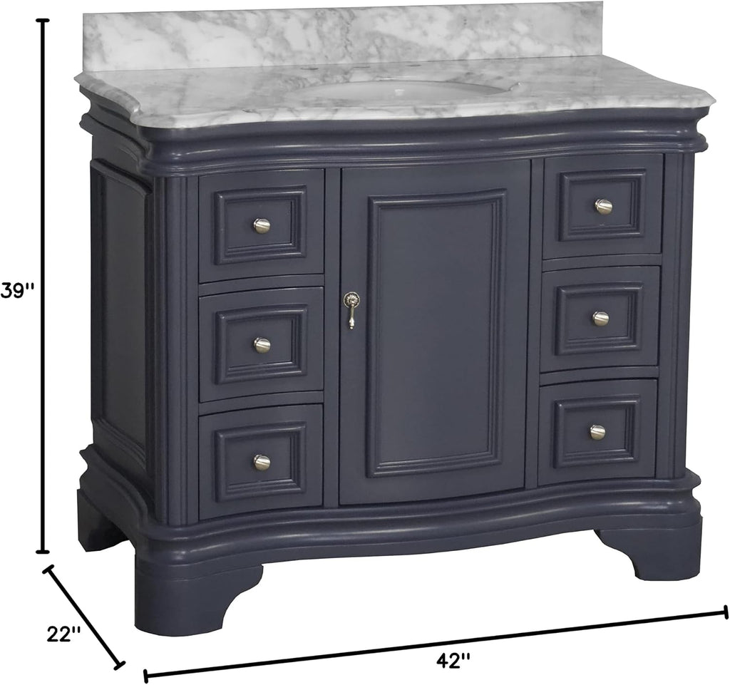 Kitchen Bath Collection Katherine 42-inch Bathroom Vanity (Carrara/Marine Gray): Includes Marine Gray Cabinet with Authentic Italian Carrara Marble Countertop and White Ceramic Sink