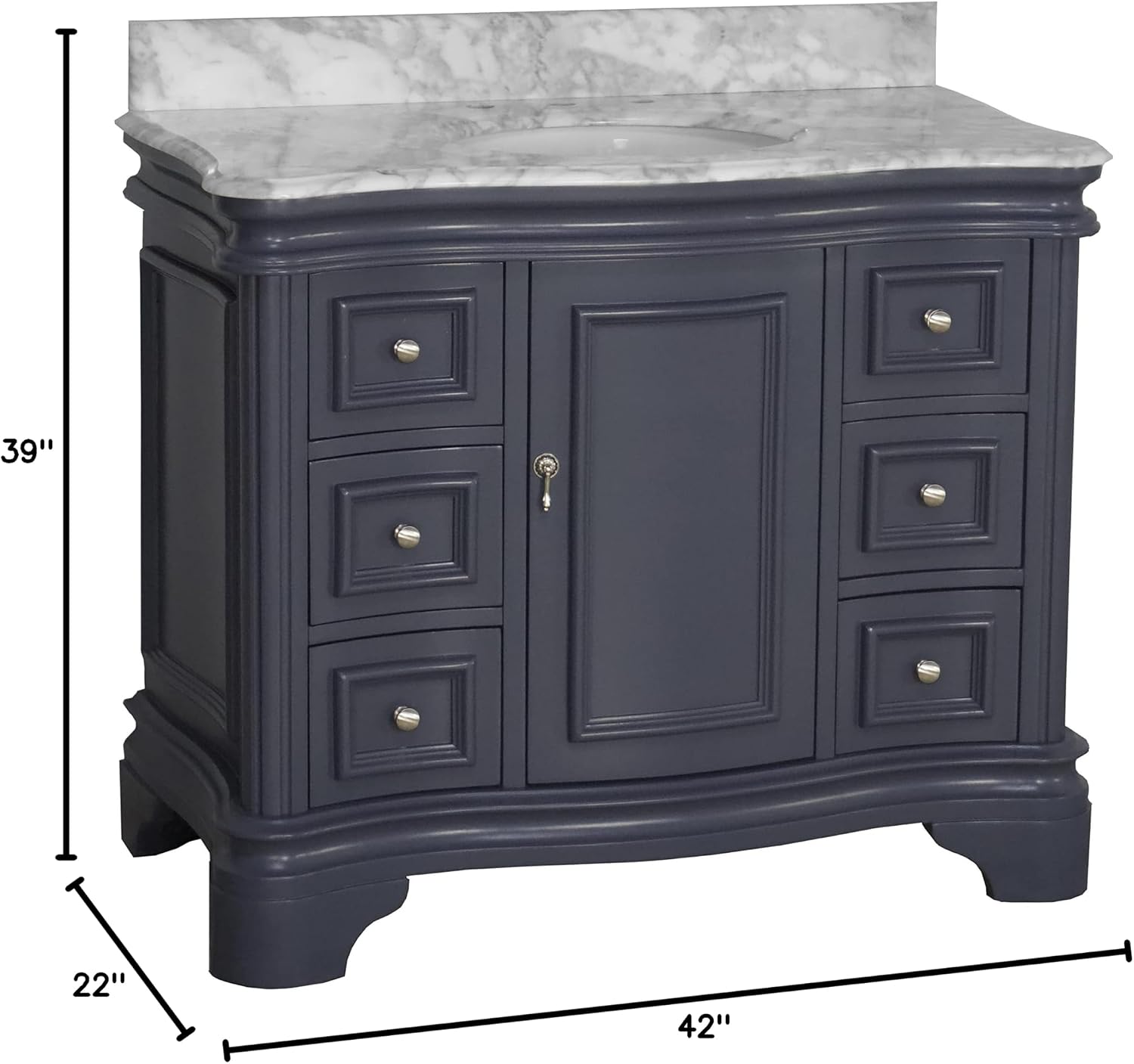 Kitchen Bath Collection Katherine 42-inch Bathroom Vanity (Carrara/Marine Gray): Includes Marine Gray Cabinet with Authentic Italian Carrara Marble Countertop and White Ceramic Sink