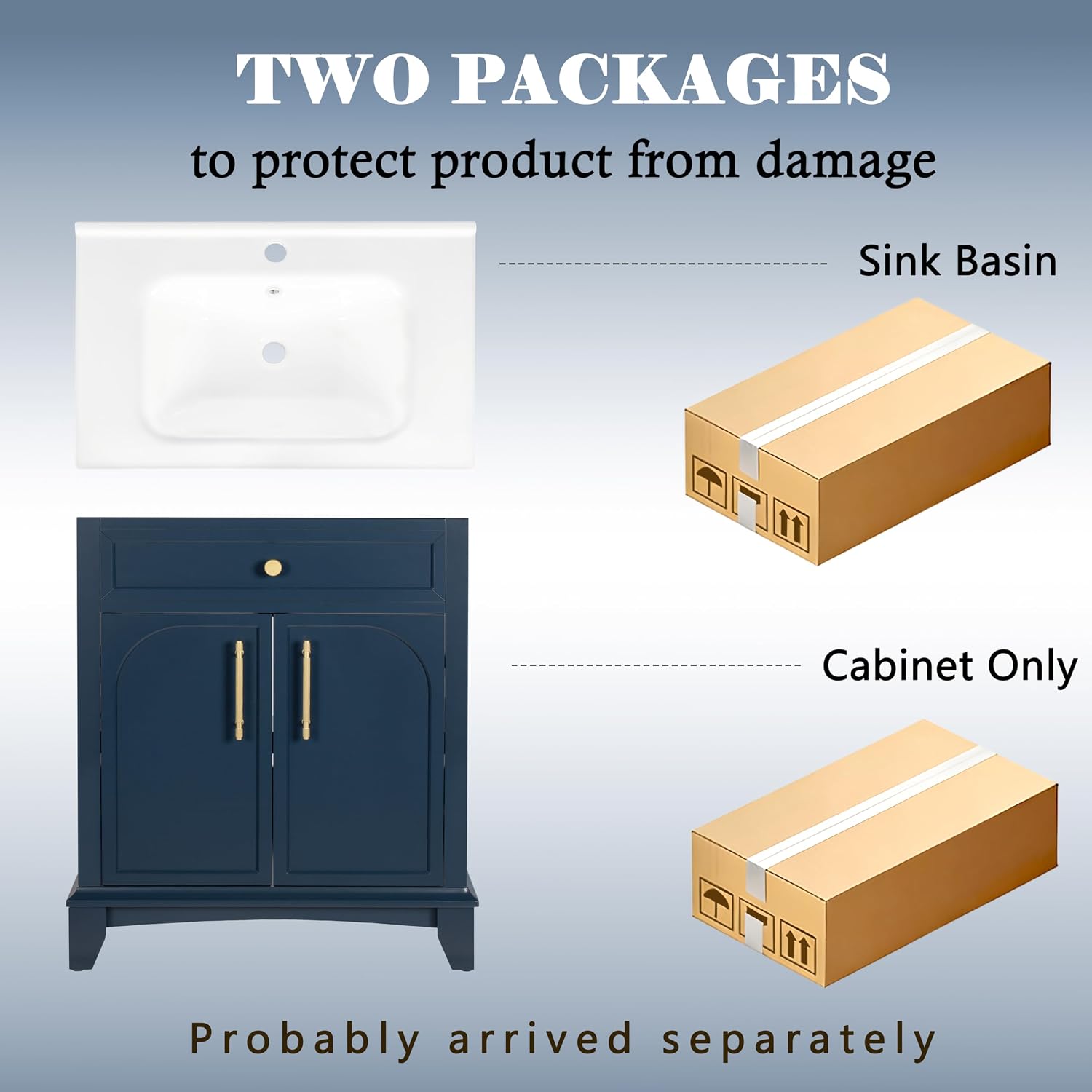 28 inch Bathroom Vanity with Sink Combo, Mid Century Modern Freestanding Bathroom Cabinet with Integrated Ceramic Sink, 2 Soft Closed Doors, Adjustable Shelves, Golden Handle, Blue