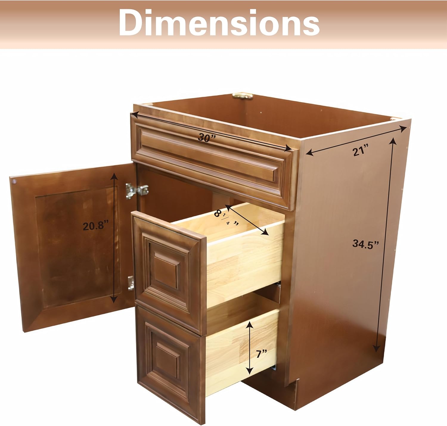 30' Shaker Bathroom Vanity Sink Base with Drawers (Ready-to-Assemble) (Maple Walnut Vanity Base)