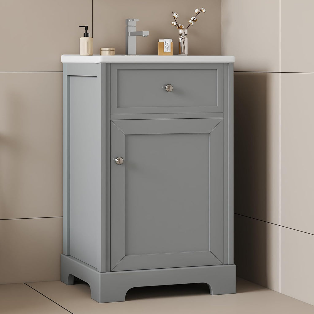 VilroCaz Modern 20' Bathroom Vanity with Sink, Freestanding Bathroom Cabinet with Soft Closing Door, Storage Rack and Adjustable Shelve (Grey-10.8)
