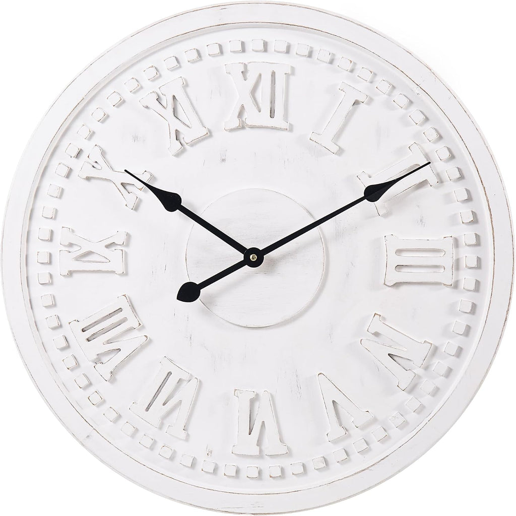 Vintage Wall Clock with Roman Numerals – 24', 30', 36' – Quartz Movement, Black Hands, Distressed Finish, MDF Wood Veneer – Elegant Home Decor