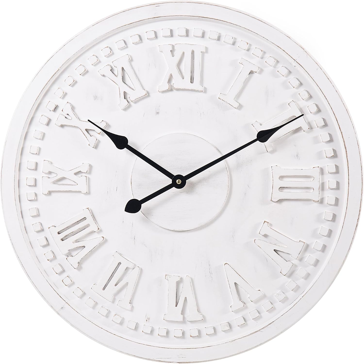 Vintage Wall Clock with Roman Numerals – 24', 30', 36' – Quartz Movement, Black Hands, Distressed Finish, MDF Wood Veneer – Elegant Home Decor
