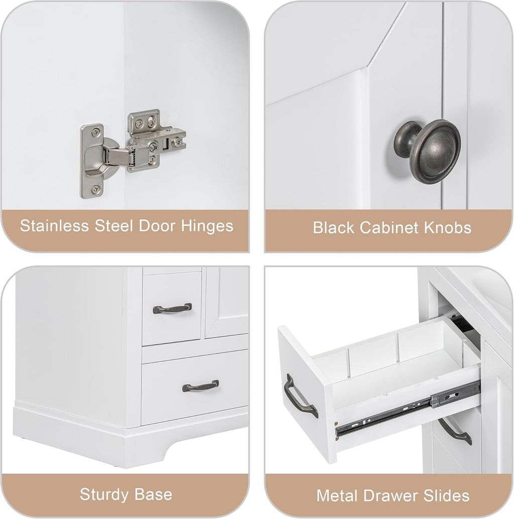 36' Bathroom Vanity with Sink, Harper & Bright Designs Free Standing Single Basin Vanity Set with 6 Drawers & One Cabinet with Adjustable Shelf, Bathroom Cabinet with Ceramic Basin for Bathroom, White