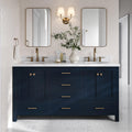DKB Beckford 66' Midnight Blue Double Bathroom Vanity, 1.5' Edge Italian Carrara Marble Countertop, 2 Oval Undermount Sinks, 4 Soft Closing Doors, 6 Dovetail Drawers