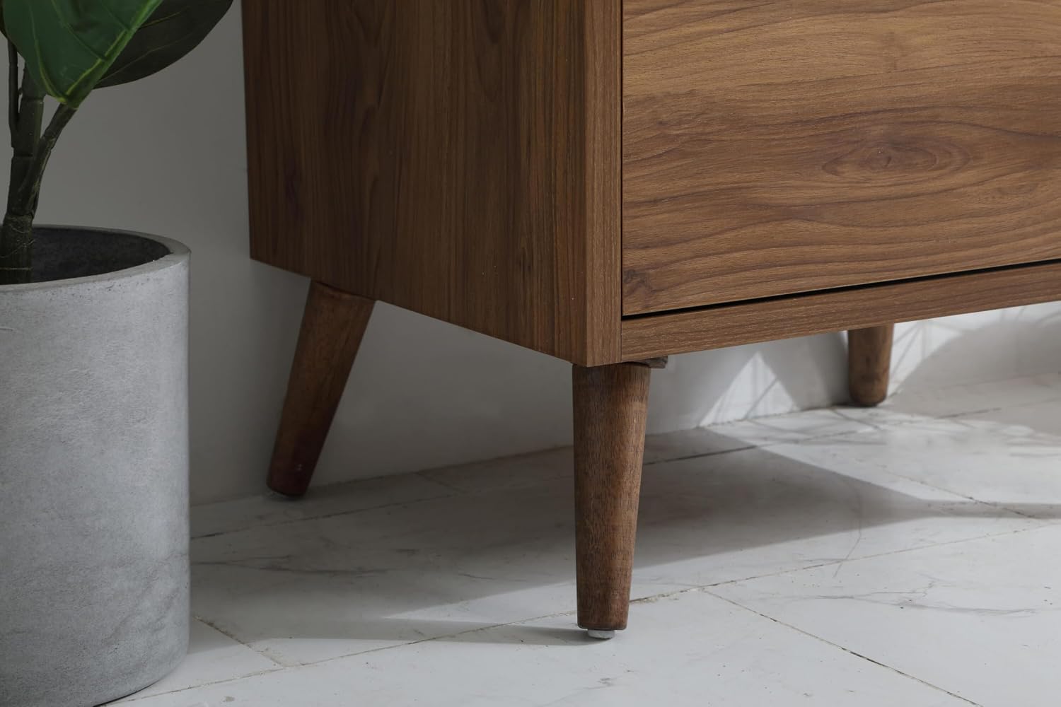 24' Pre-Assembled Bathroom Vanity with Sink, Engineered Wood, White Resin Countertop Attached, Single Rectangle Porcelain Sink, 1 Soft-Close Drawers, Walnut Brown