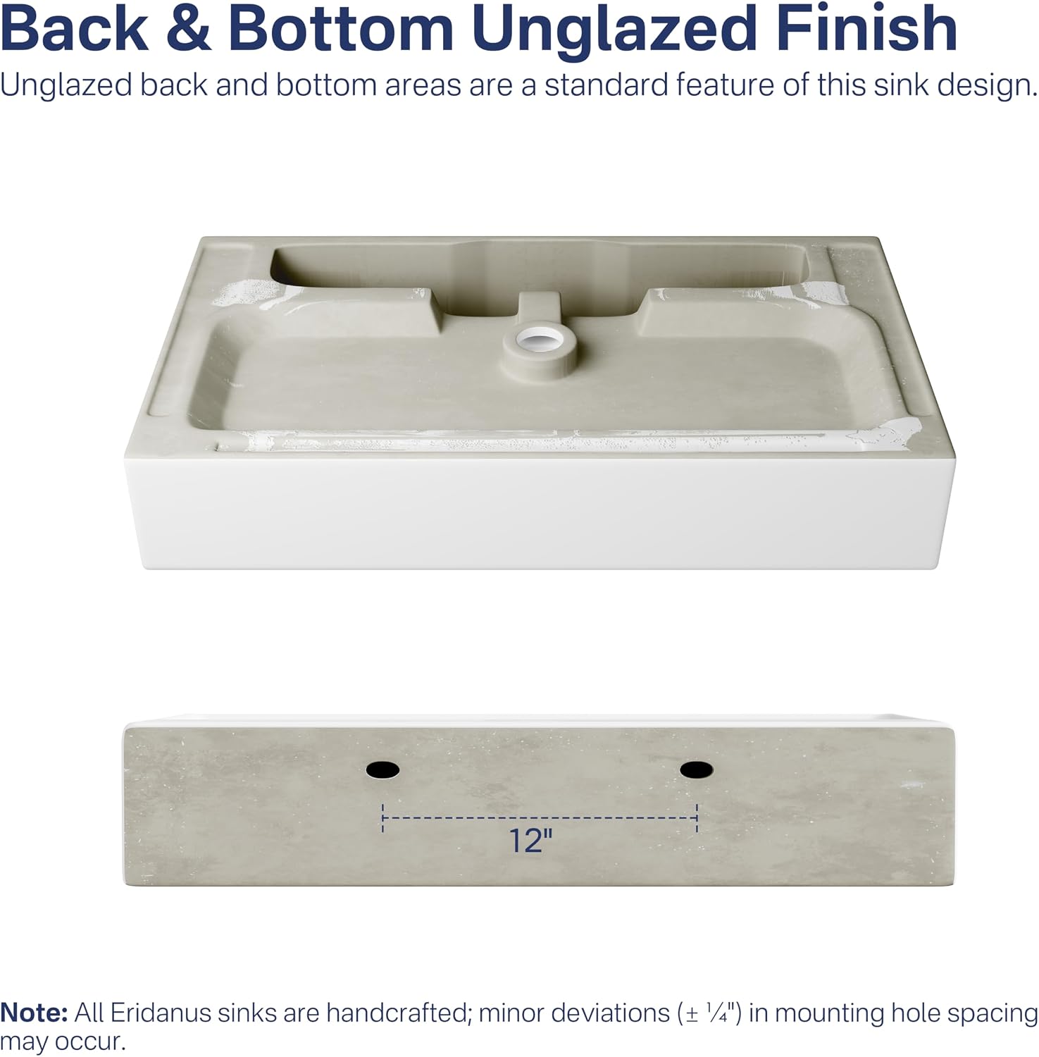 Eridanus Bathroom Sink 30' x 16' Rectangular Vessel Sink, Wall Mount Above Counter Vanity Sink, Premium Ceramic White Art Basin with Overflow, Lavatory Trough Floating Washbasin