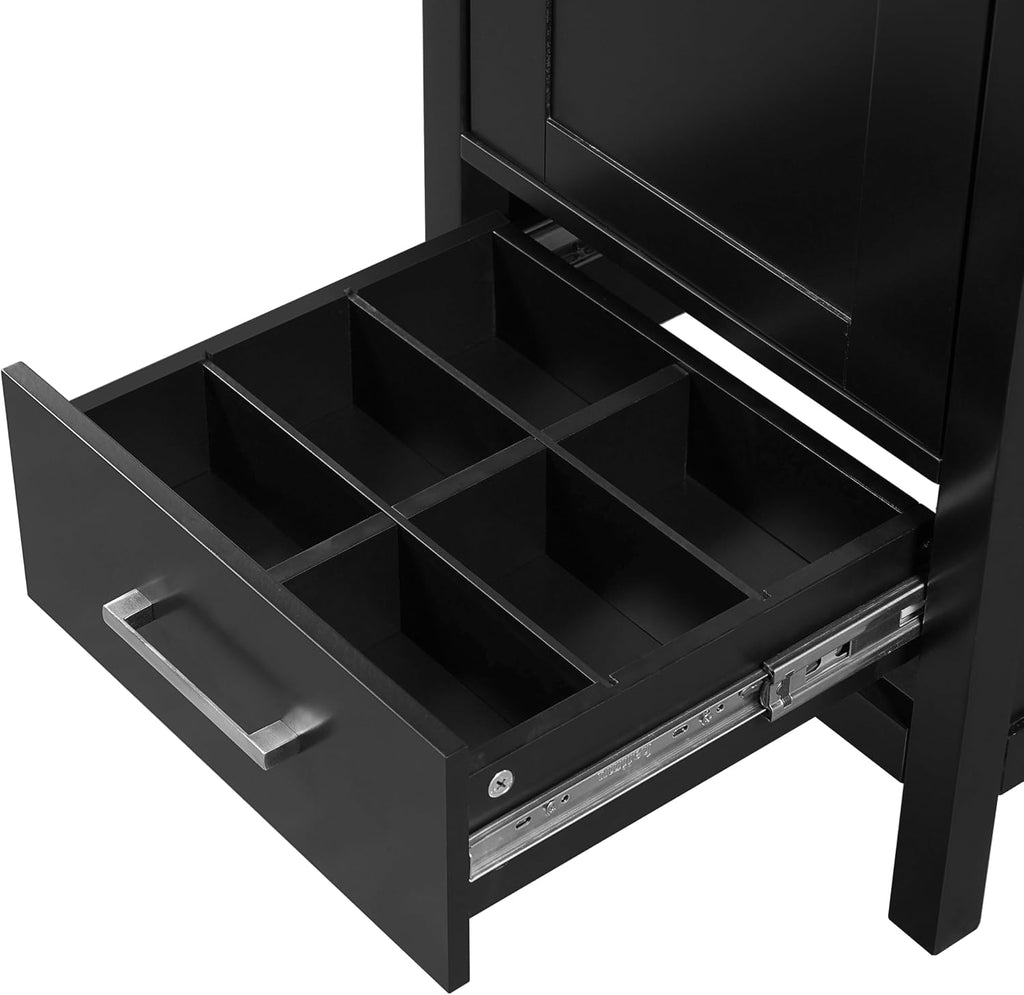 VilroCaz Modern 18'' Bathroom Vanity with Top Sink, Freestanding Bathroom Storage Cabinet with Door and Divider Drawer, Single Sink Cabinet with Adjustable Plastic Foot Pads (Black+1 Drawer)