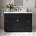 ARIEL Hamlet 48-inch Bathroom Vanity with Sink,Solid Wood, 1.5-inch Pure White Quartz Countertop & Backsplash, Single Rectangular Porcelain Sink, 2 Soft Closing Doors, 4 Dovetail Drawers, Black